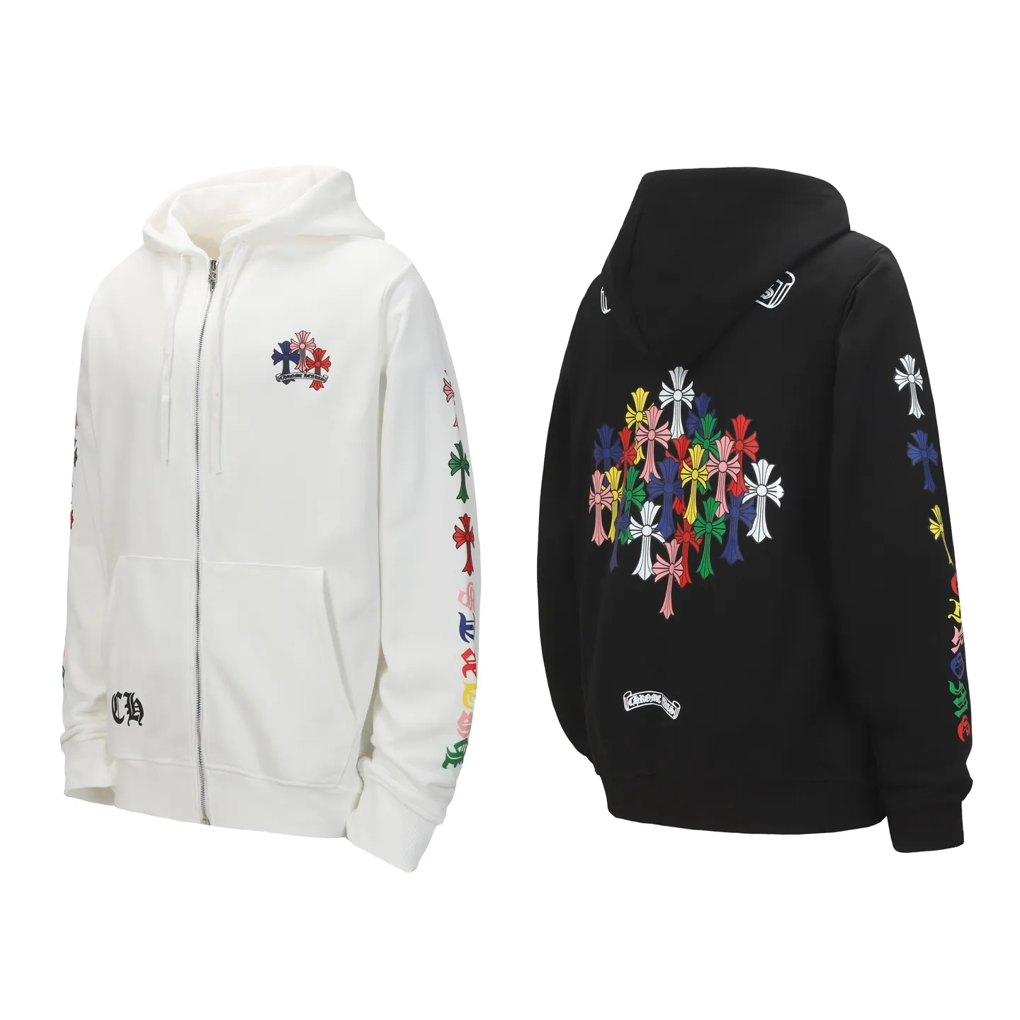 P250 cross-border model, please do not place an order if you are pursuing quality - Chrome Hearts/Chrome Hearts Colorful Cross ✝️ Printed zipper sweatshirt cardigan jacket - High weight, high density and high quality. The wool is soft, delicate and skin-friendly. It feels soft and silky. It has excellent warmth and skin-friendly properties - Custom-woven and dyed, no color difference. No matter the fabric or workmanship details, it beats the ordinary version on the market - Hardware zipper accessories are all customized, full of details - Color: black white -Size: S M L XL